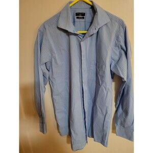 Shaquille O'neal XLG Tall Fit Cooling Stretch Stripped Blue Dress Shirt (A18)